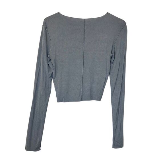 ZARA Crew Neck Long Sleeve Knitted Pullover Crop Top Gray Size Large - Picture 2 of 5